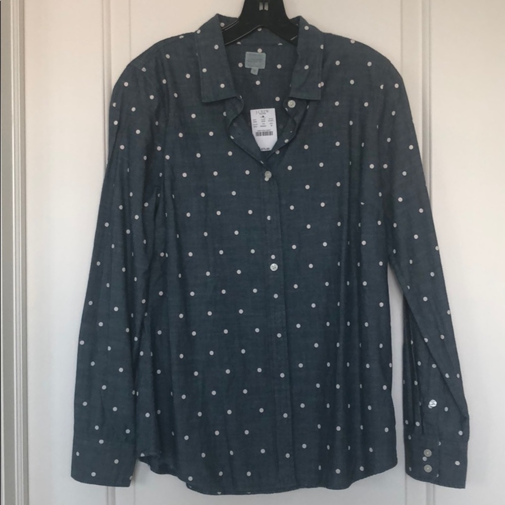 JCrew Factory denim button down with white dots